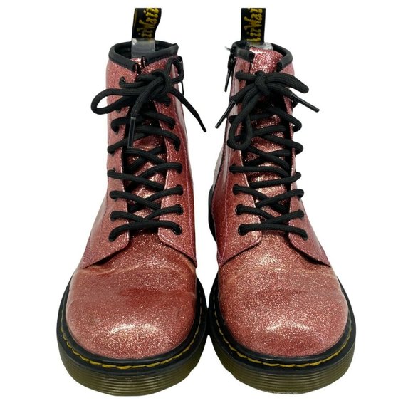Dr. Martens Womens Delaney 1460 Pink Glitter Leather Lace Up Combat Boots Size 5 - Picture 2 of 6